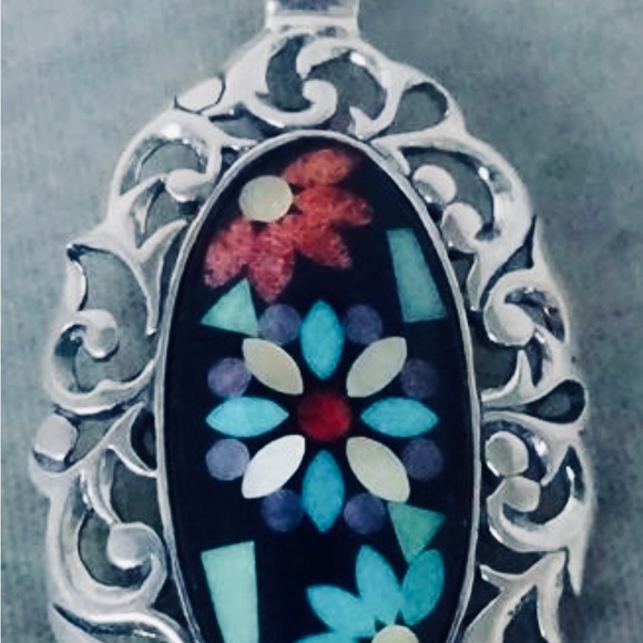 Carolyn Pollack Relios 925 Sterling Silver Inlay pendant and ring  size 7.5 to 8 - Picture 5 of 5